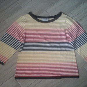 Sag Harbor Multi-color Stripe Cotton Knit Cropped Sweater    Size XL